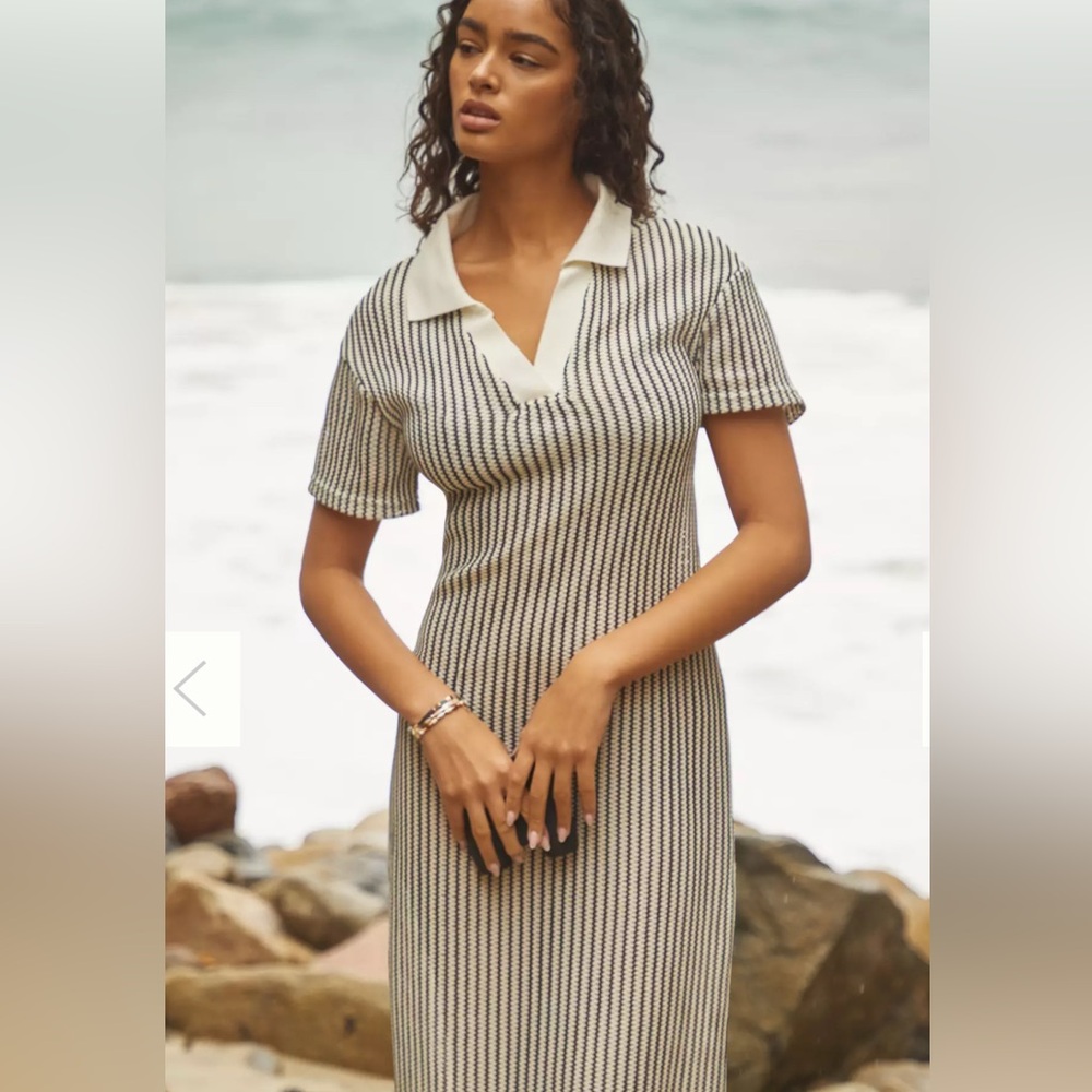Blue Tassel Black Size S Midi Short Sleeve Dress Very Stretchy